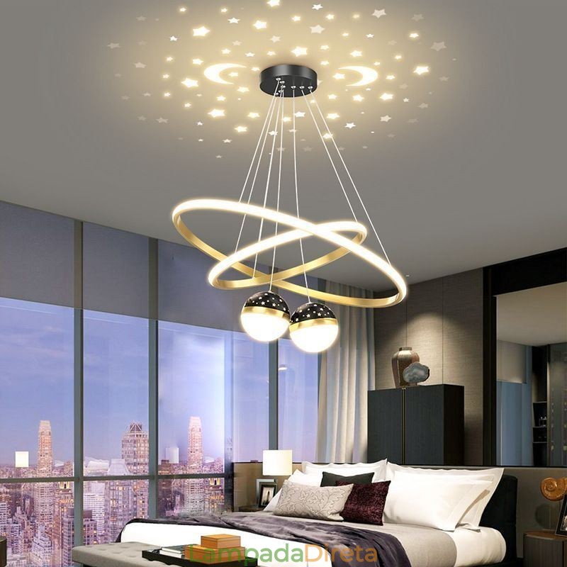 Luminária pendente moderna de ferro forjado, anel de silicone com círculo duplo, luz de teto