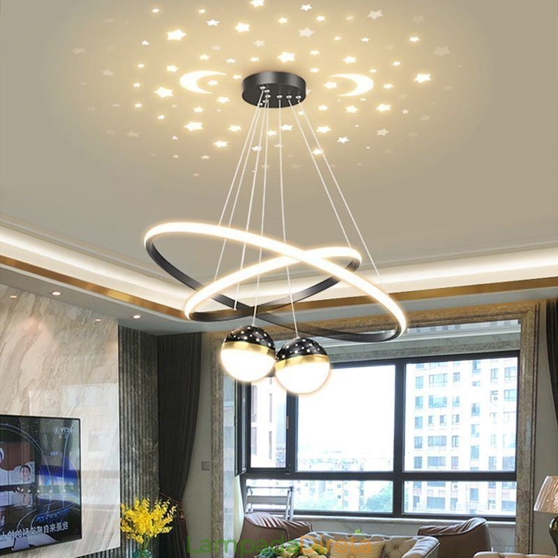 Luminária pendente moderna de ferro forjado, anel de silicone com círculo duplo, luz de teto