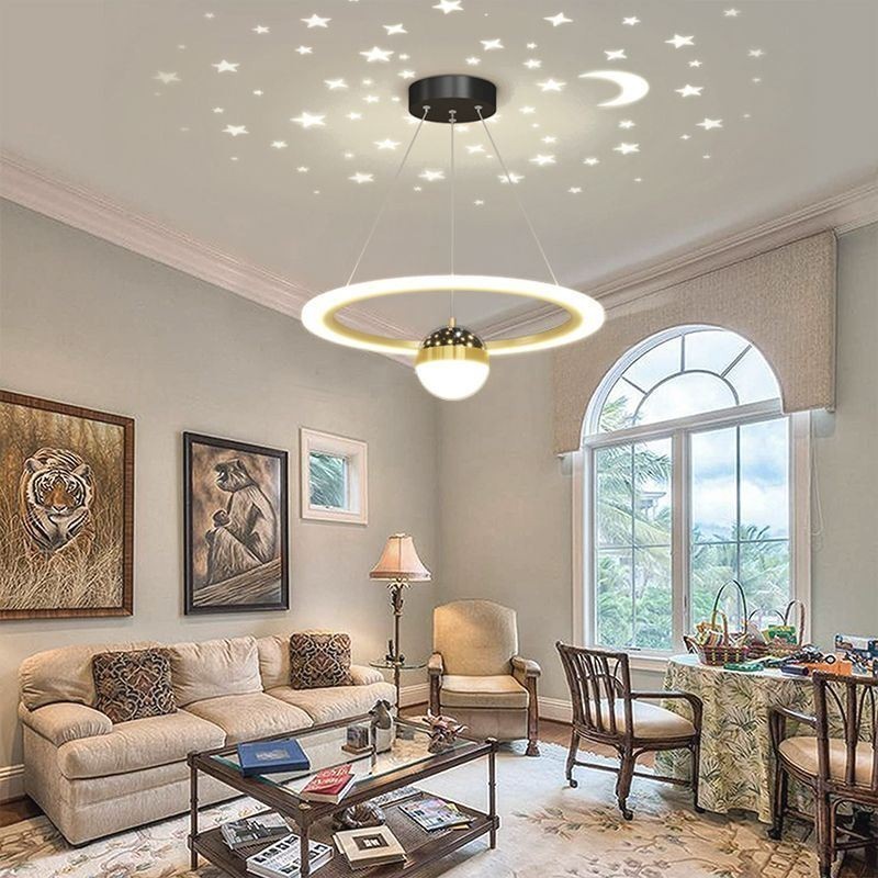 Luminária pendente minimalista em ferro forjado, luminária de teto em forma de estrela e acrílico
