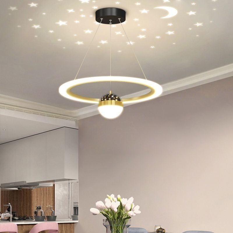Luminária pendente minimalista em ferro forjado, luminária de teto em forma de estrela e acrílico