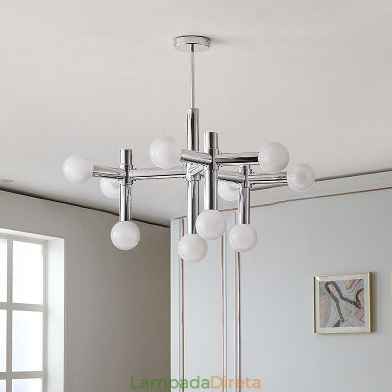 Luminária pendente simples em ferro forjado com moléculas de feijão mágico