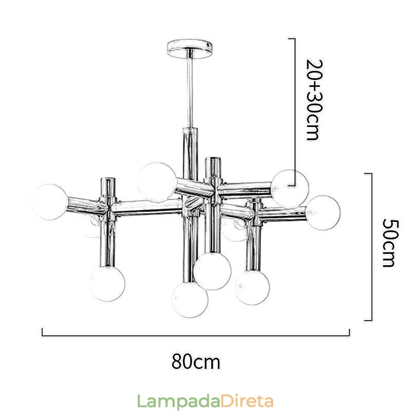 Luminária pendente simples em ferro forjado com moléculas de feijão mágico