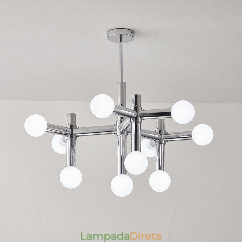 Luminária pendente simples em ferro forjado com moléculas de feijão mágico