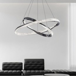 Luminária pendente de ferro forjado, anel de acrílico, luz de teto de círculo duplo