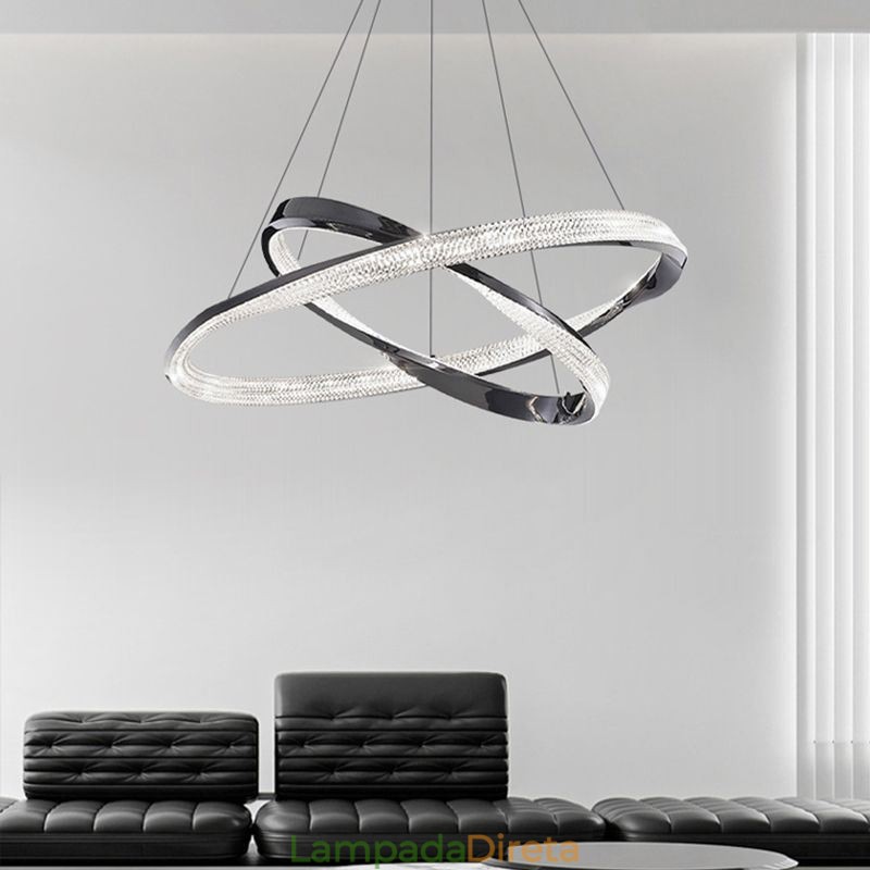 Luminária pendente de ferro forjado, anel de acrílico, luz de teto de círculo duplo