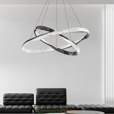 Luminária pendente de ferro forjado, anel de acrílico, luz de teto de círculo duplo Luminária pendente de ferro forjado, anel de acrílico, luz de teto de círculo duplo
