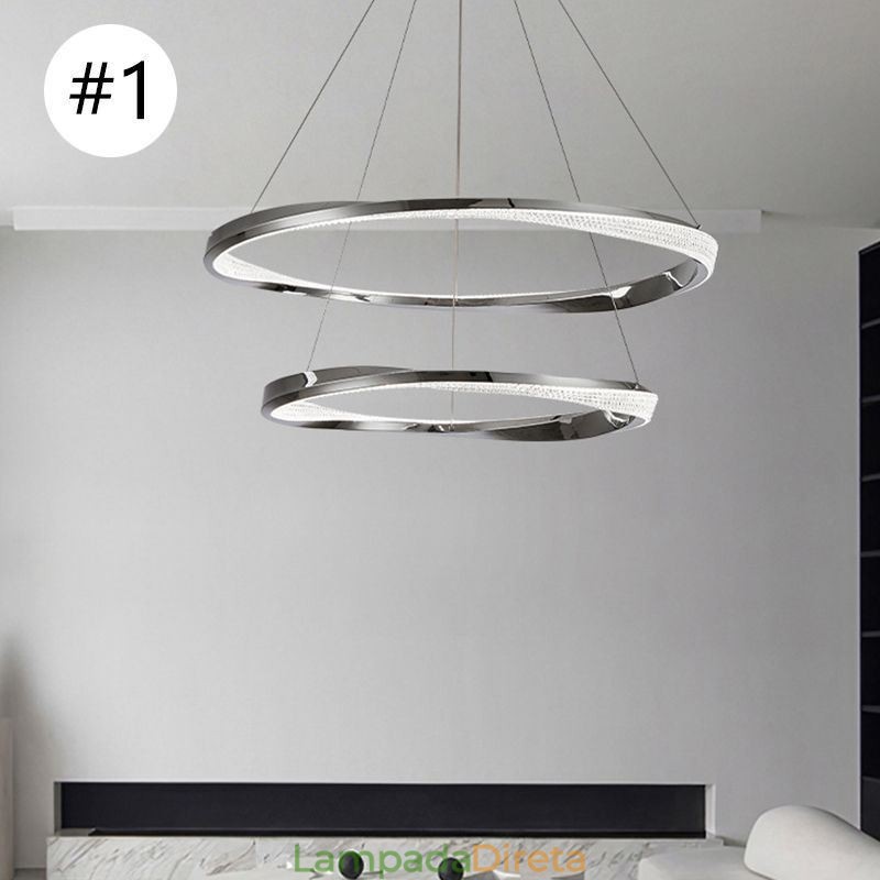 Luminária pendente de ferro forjado, anel de acrílico, luz de teto de círculo duplo