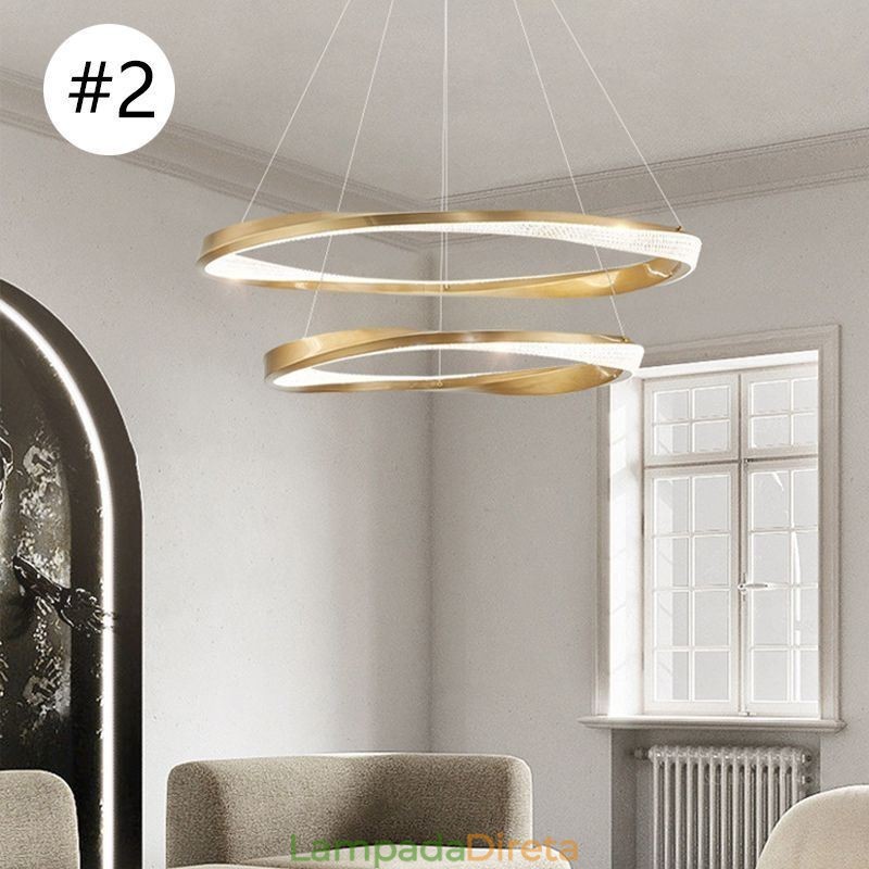 Luminária pendente de ferro forjado, anel de acrílico, luz de teto de círculo duplo