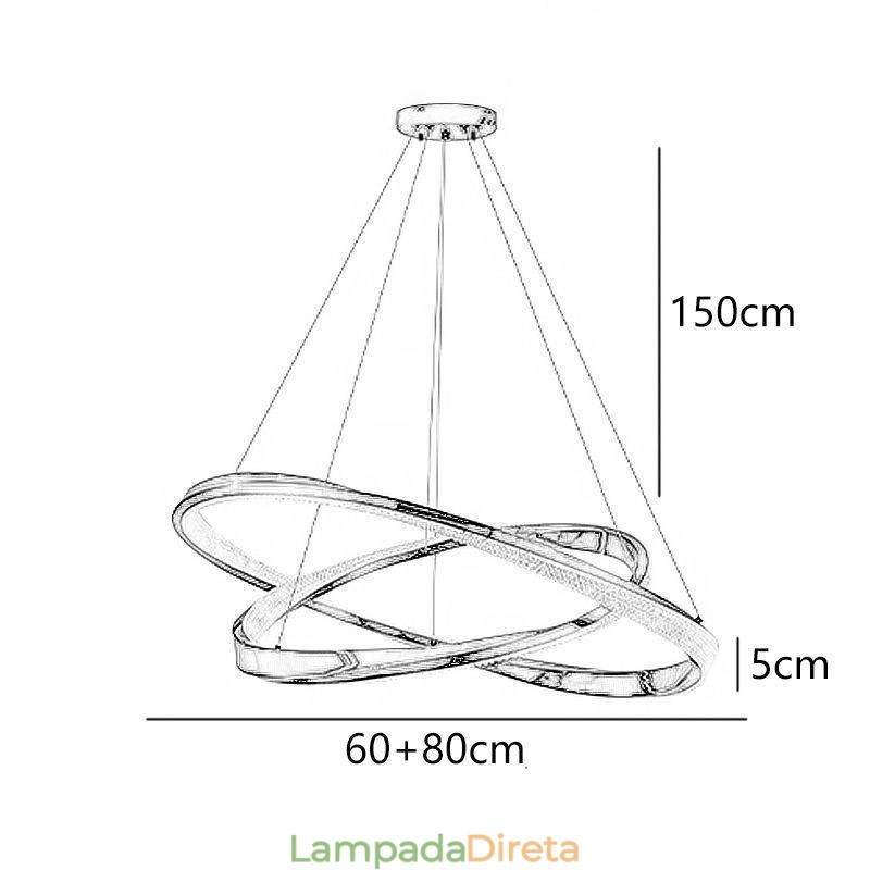 Luminária pendente de ferro forjado, anel de acrílico, luz de teto de círculo duplo