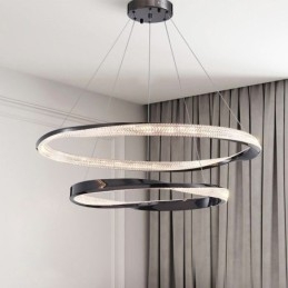 Luminária pendente de ferro forjado, anel de acrílico, luz de teto de círculo duplo