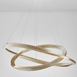 Luminária pendente de ferro forjado, anel de acrílico, luz de teto de círculo duplo