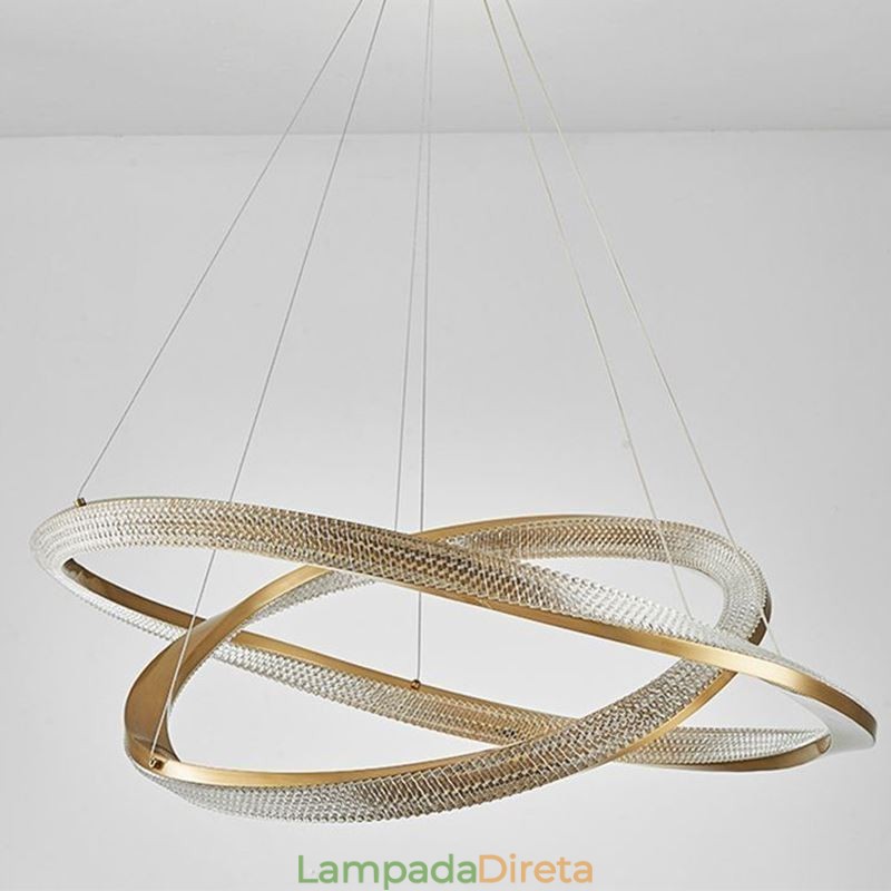 Luminária pendente de ferro forjado, anel de acrílico, luz de teto de círculo duplo