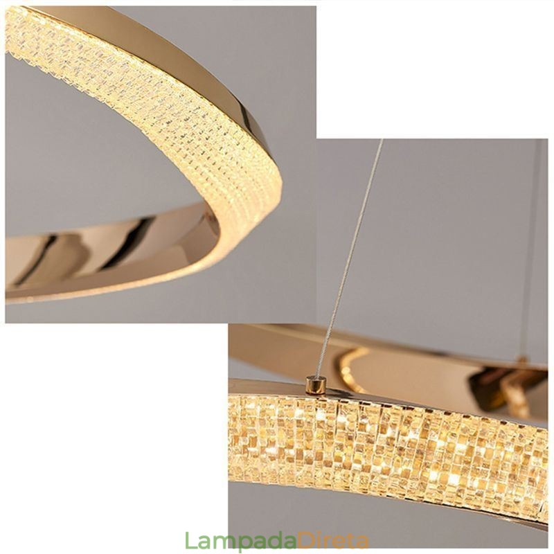 Luminária pendente de ferro forjado, anel de acrílico, luz de teto de círculo duplo