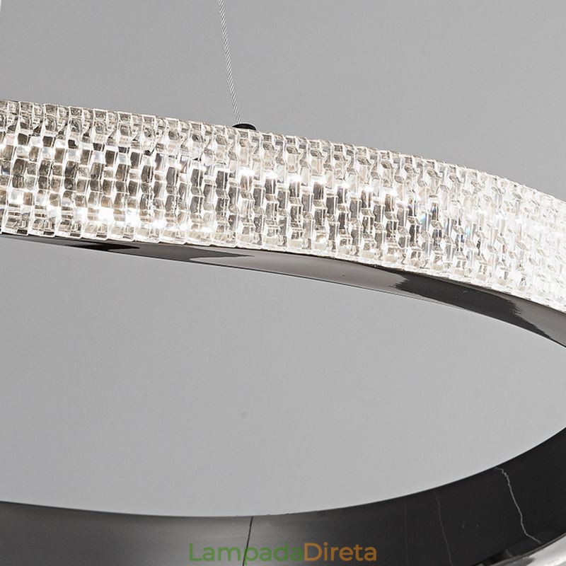 Luminária pendente de ferro forjado, anel de acrílico, luz de teto de círculo duplo
