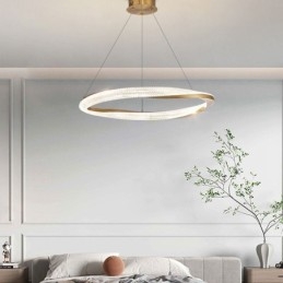 Luminária pendente de ferro forjado, anel de acrílico, luz de teto de círculo único