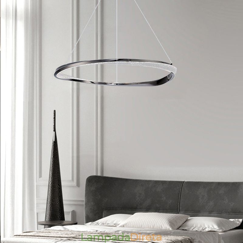 Luminária pendente de ferro forjado, anel de acrílico, luz de teto de círculo único