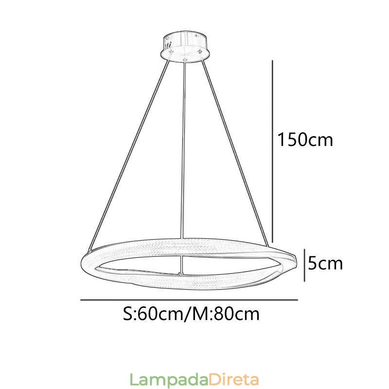 Luminária pendente de ferro forjado, anel de acrílico, luz de teto de círculo único