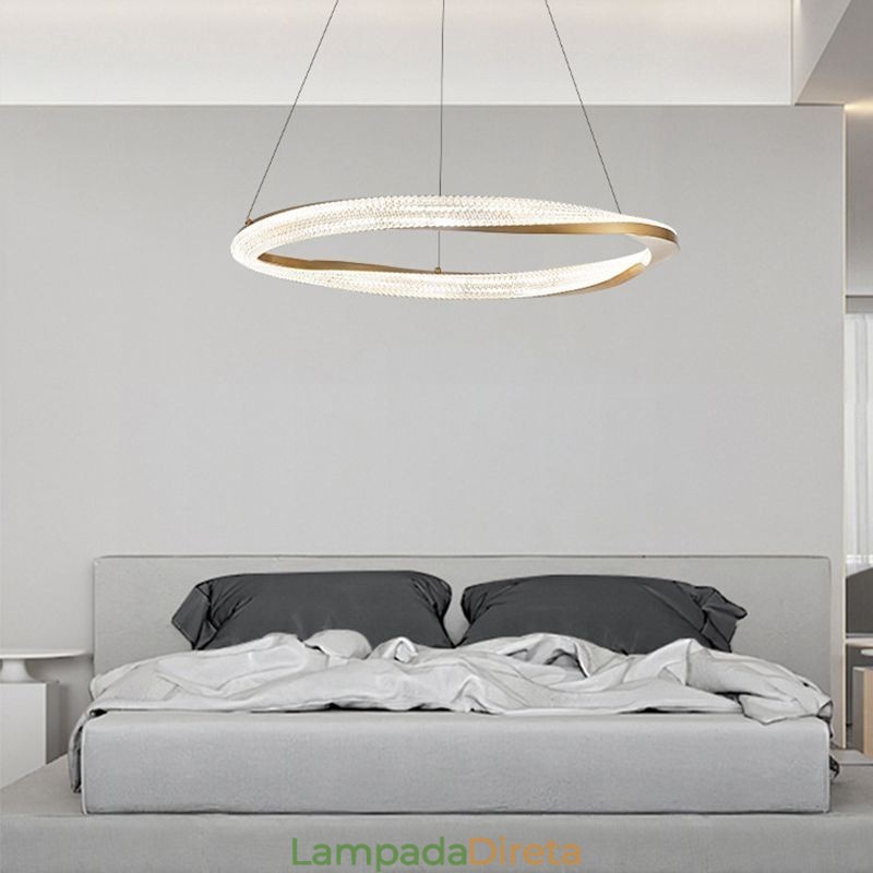 Luminária pendente de ferro forjado, anel de acrílico, luz de teto de círculo único