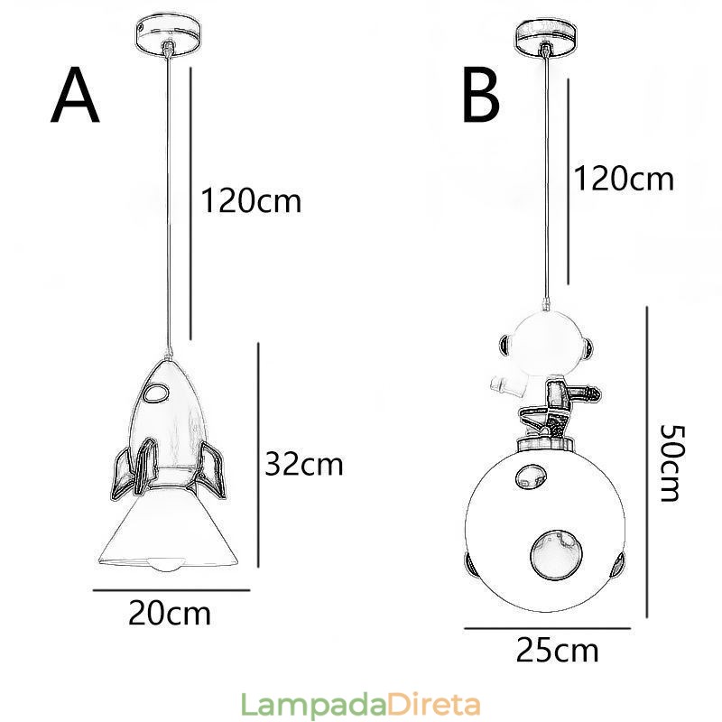 Luminária pendente minimalista em ferro forjado Moon Landing, pequena luminária de teto