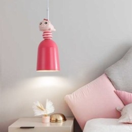 Luminária pendente moderna em ferro forjado, luminária de teto em resina rosa Piggy