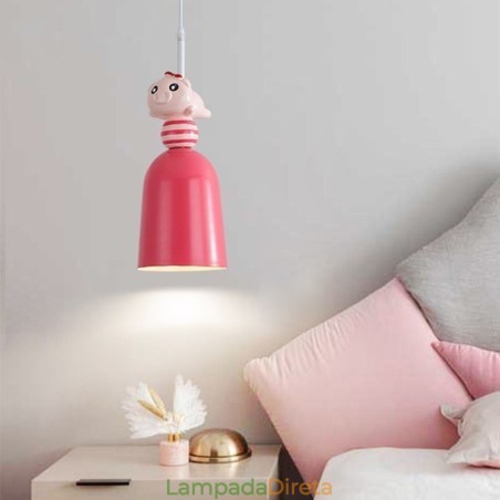 Luminária pendente moderna em ferro forjado, luminária de teto em resina rosa Piggy Luminária pendente moderna em ferro forjado, luminária de teto em resina rosa Piggy