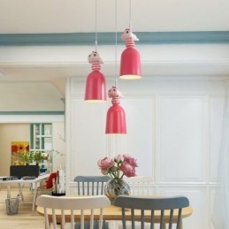 Luminária pendente moderna em ferro forjado, luminária de teto em resina rosa Piggy