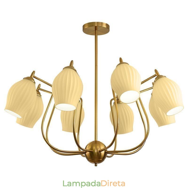 Luminária pendente nórdica criativa em ferro forjado, cobre, cor natural, estame, luminária de teto