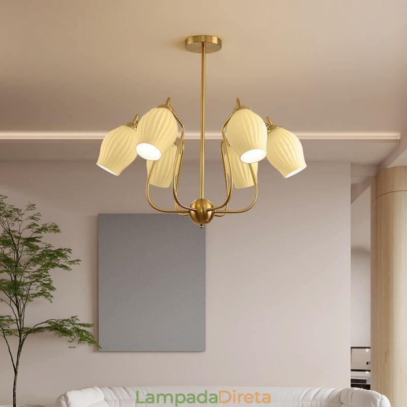 Luminária pendente nórdica criativa em ferro forjado, cobre, cor natural, estame, luminária de teto