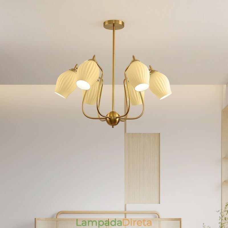 Luminária pendente nórdica criativa em ferro forjado, cobre, cor natural, estame, luminária de teto