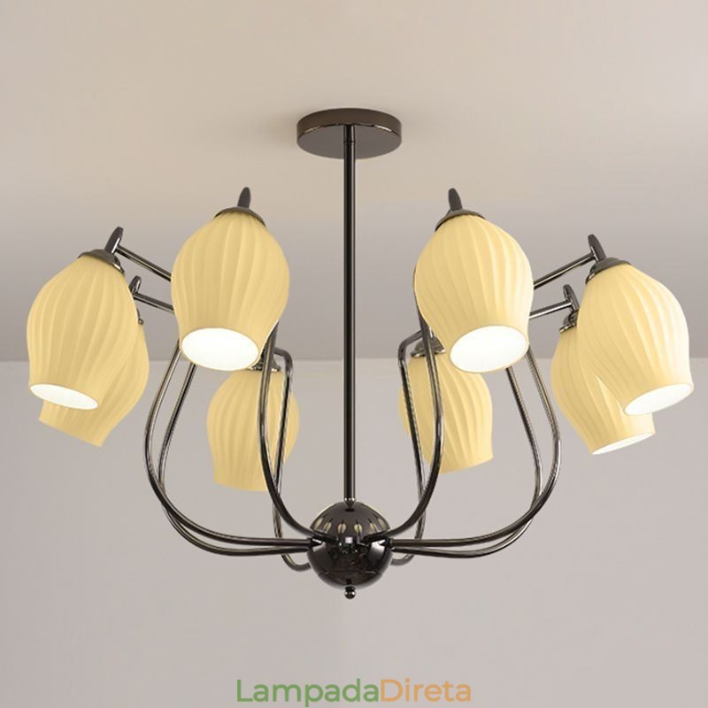 Luminária pendente nórdica criativa em ferro forjado, arma de estame preto, luminária de teto