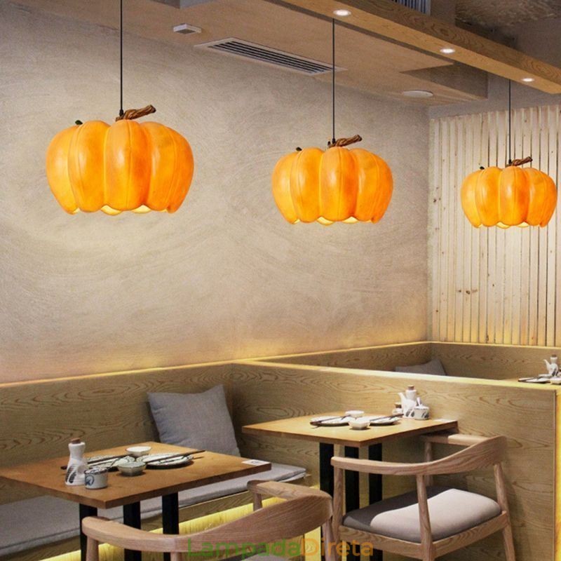 Luminária pendente japonesa retrô de abóbora, luzes criativas de teto