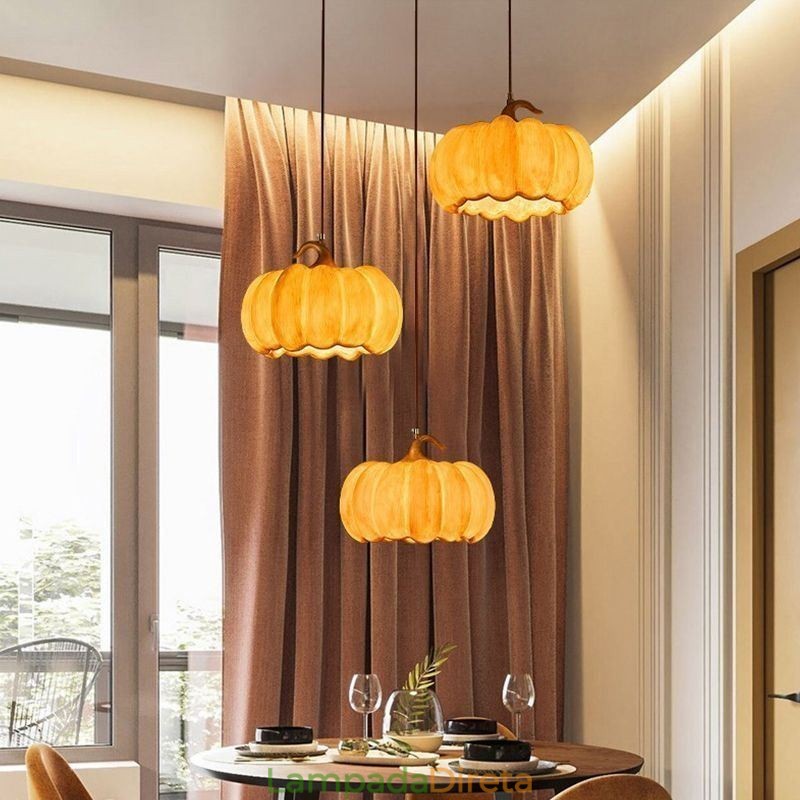 Luminária pendente criativa de abóbora japonesa retrô, luminária de teto