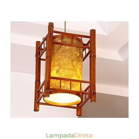 Lustre Retro Lanterna Madeira Bambu Lustre Retro Lanterna Madeira Bambu