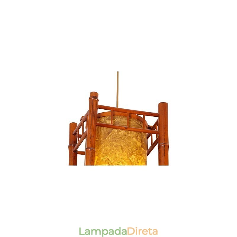Lustre Retro Lanterna Madeira Bambu
