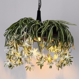 Luminária pendente estilo industrial, lustre decorado com plantas artificiais