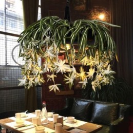 Luminária pendente estilo industrial, lustre decorado com plantas artificiais