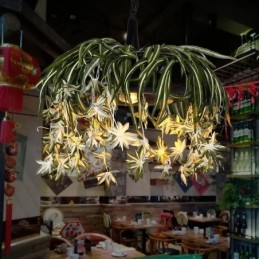 Luminária pendente estilo industrial, lustre decorado com plantas artificiais