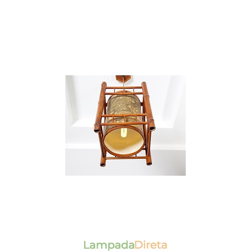 Lustre Retro Lanterna Madeira Bambu