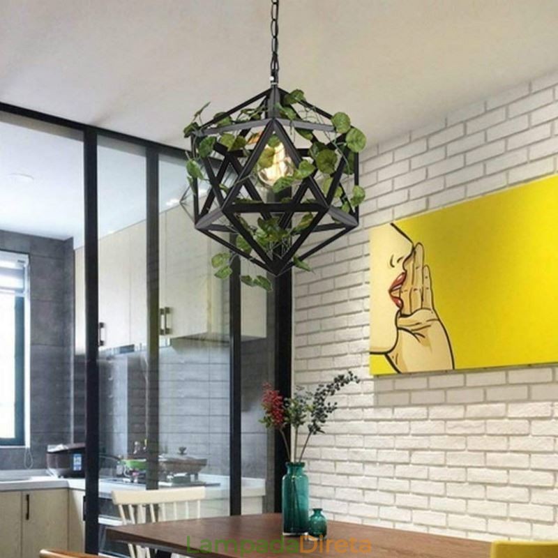 Luminária pendente industrial vintage em forma de gaiola de ferro