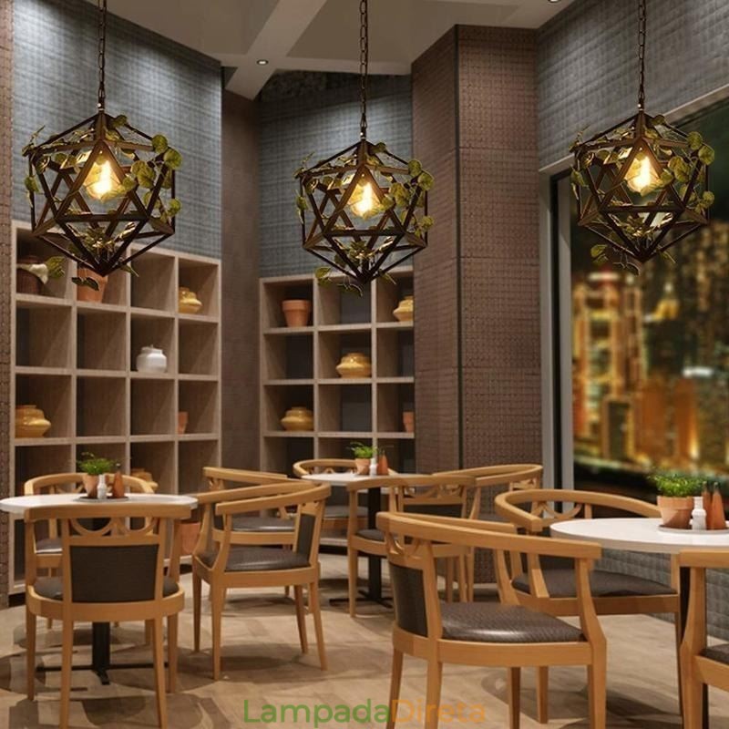 Luminária pendente industrial vintage em forma de gaiola de ferro