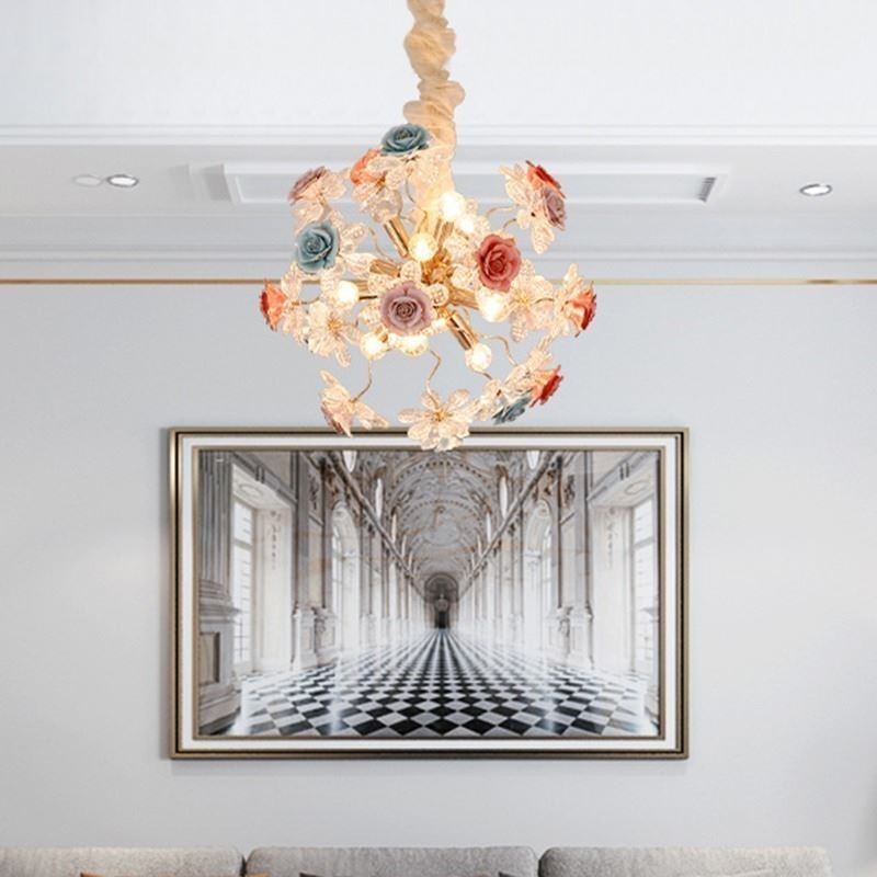 Iluminação pendente decorativa Lustre moderno de cristal com flores