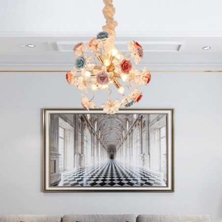 Iluminação pendente decorativa Lustre moderno de cristal com flores Iluminação pendente decorativa Lustre moderno de cristal com flores