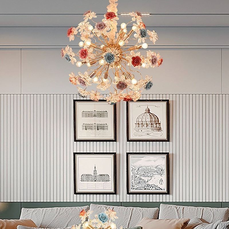Iluminação pendente decorativa Lustre moderno de cristal com flores
