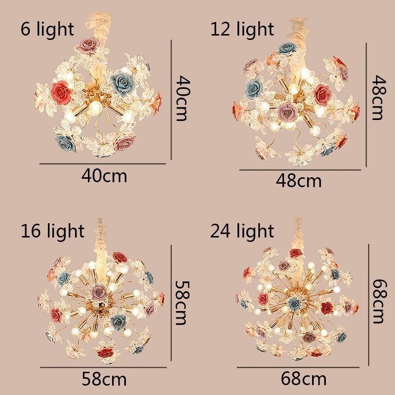Iluminação pendente decorativa Lustre moderno de cristal com flores