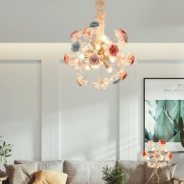 Iluminação pendente decorativa Lustre moderno de cristal com flores