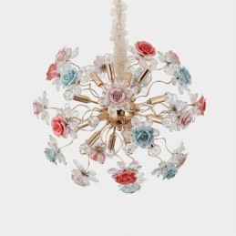 Iluminação pendente decorativa Lustre moderno de cristal com flores