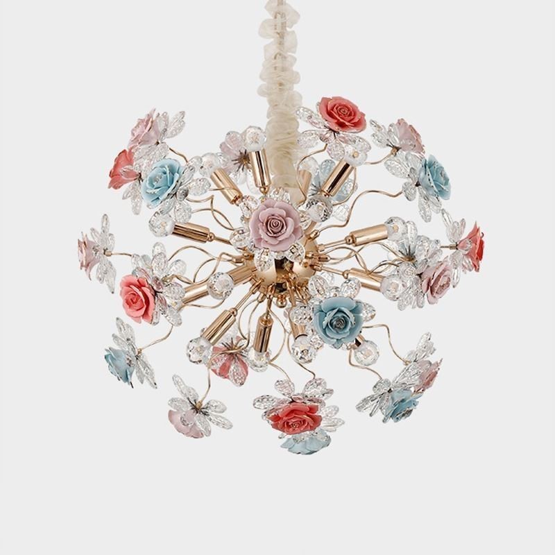 Iluminação pendente decorativa Lustre moderno de cristal com flores