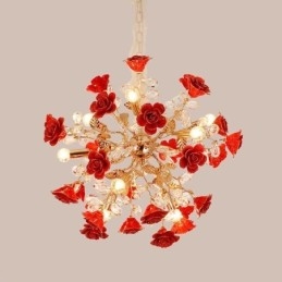 Lustre de cerâmica com pingente de luxo e flor vermelha