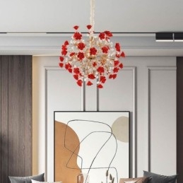 Lustre de cerâmica com pingente de luxo e flor vermelha