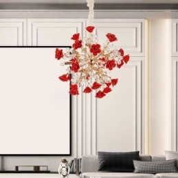 Lustre de cerâmica com pingente de luxo e flor vermelha